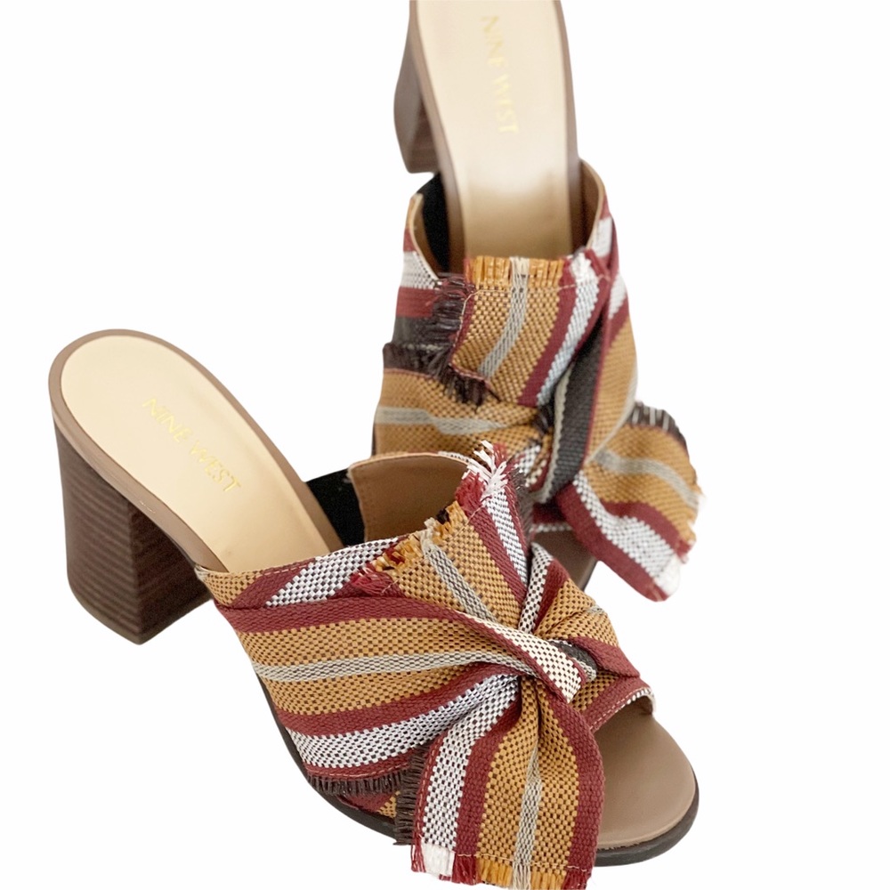 Anne Klein Women's Striped Heeled Mules - Brown and Red